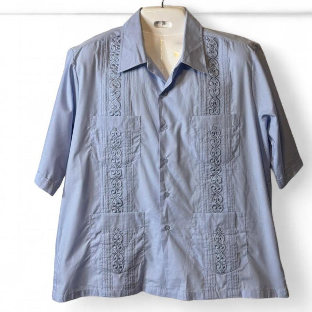 Vintage 90s TropiCool Light‎ Blue Guayabera Shirt, Men's Size L